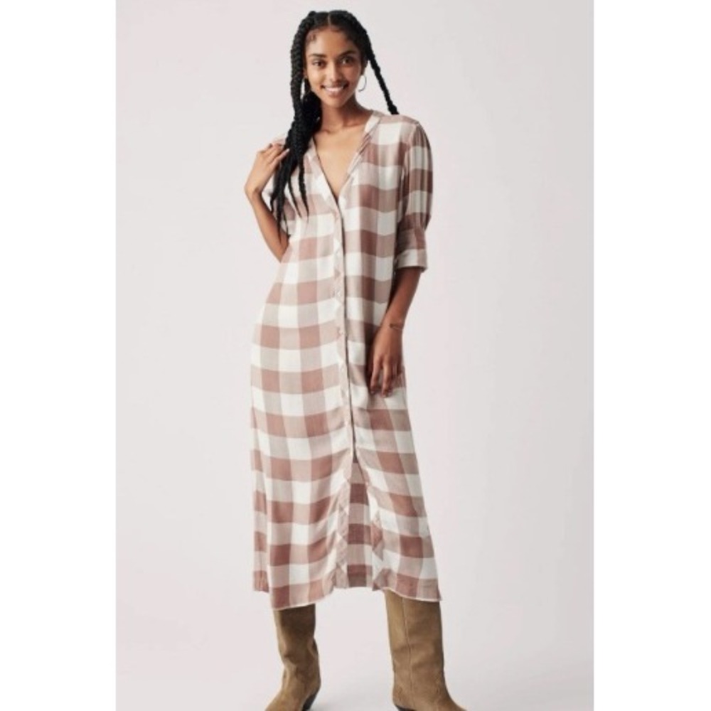 Faherty Women's Helena Dress Buffalo Check Plaid in Brown Size Medium